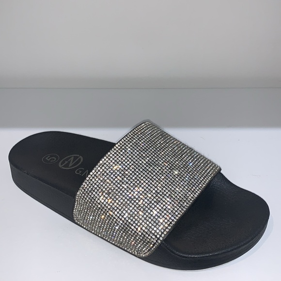 SPARKLY RHINESTONE BLACK SLIDES - Picture 8 of 8